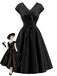 [Prévente] Robe évasée noire unie à col V et sans manches années 1950