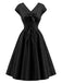 [Prévente] Robe évasée noire unie à col V et sans manches années 1950