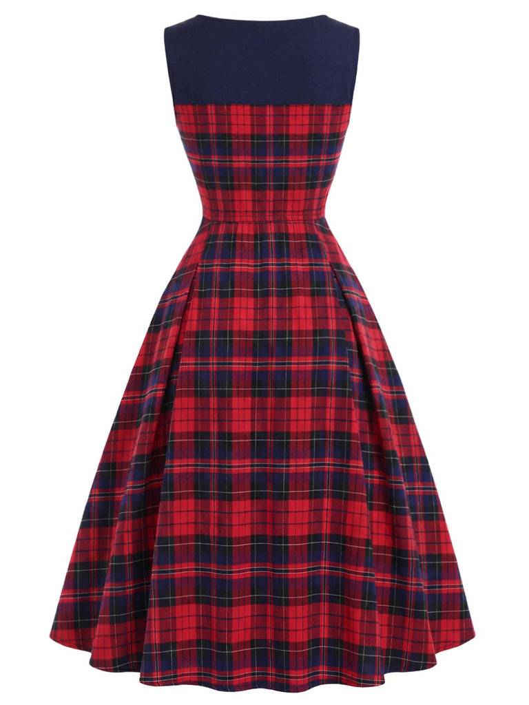 [Prévente] Robe à carreaux tartan col carré nœud et double boutonnage Années 1950