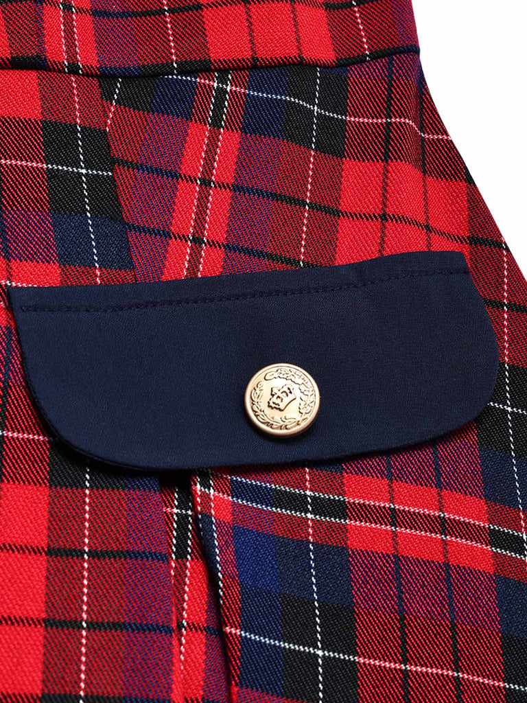 [Prévente] Robe à carreaux tartan, col carré, nœud et double boutonnage Années 1950 - 5