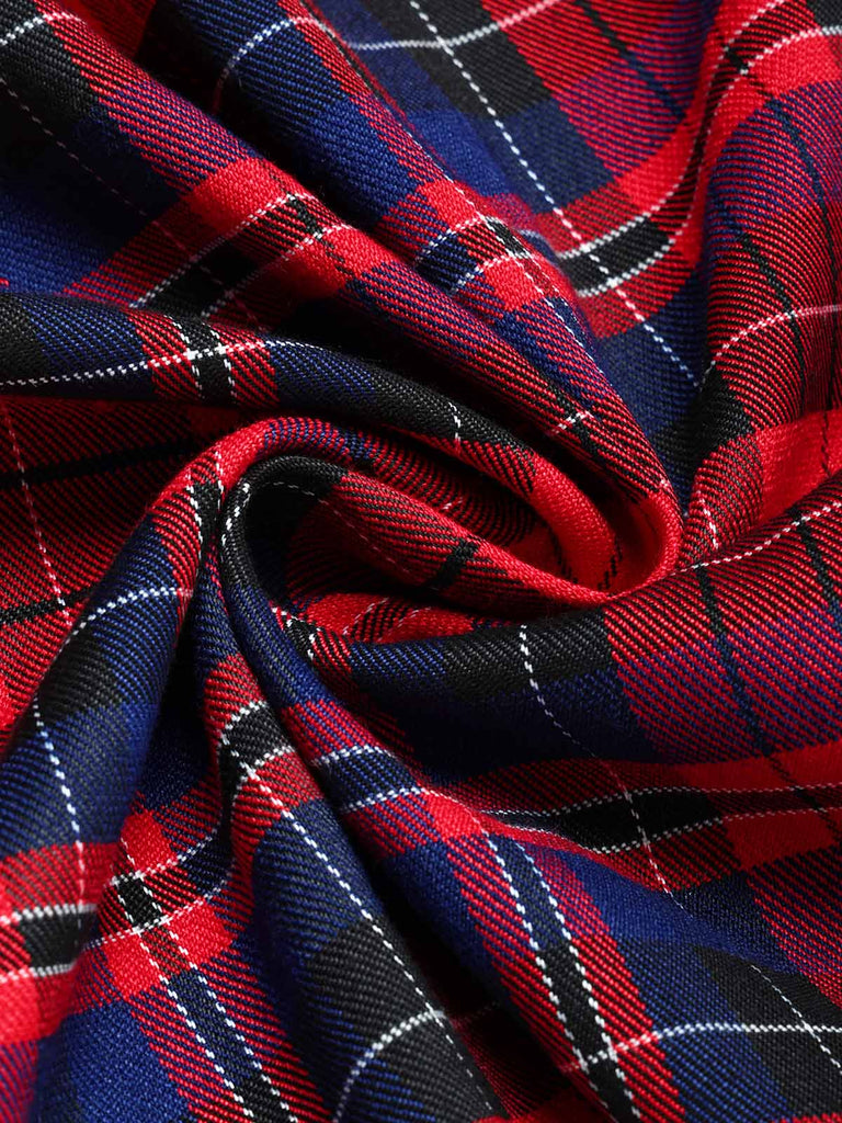 [Prévente] Robe à carreaux tartan, col carré, nœud et double boutonnage Années 1950 - 7