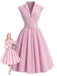 [Prévente] Robe Rose Vichy Revers Col V Ceinturé Évasé Années 1940