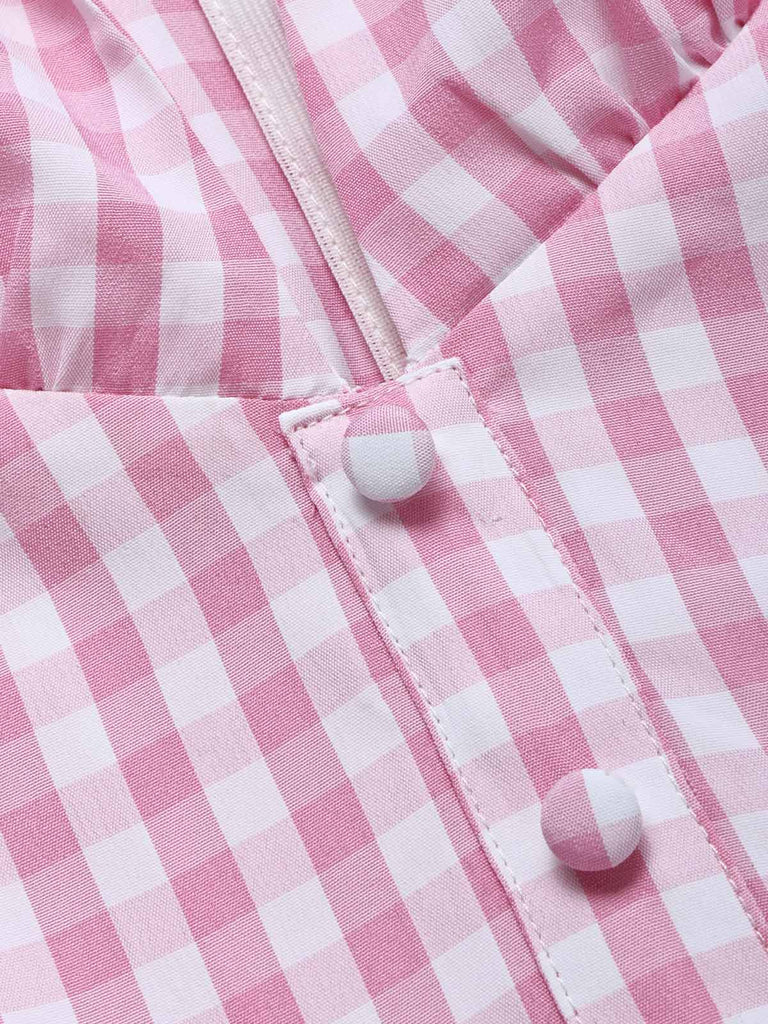 [Prévente] Robe Rose Vichy Revers Col V Ceinturé Évasé Années 1940 5