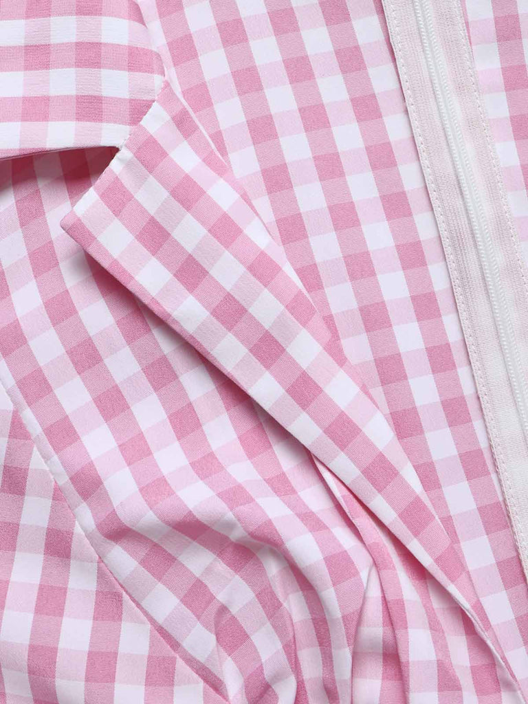 [Prévente] Robe Rose Vichy Revers Col V Ceinturé Évasé Années 1940 7