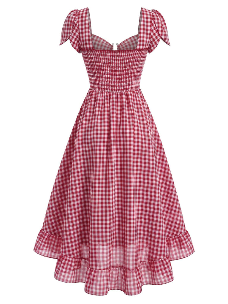 [Prévente] Robe Rouge Vichy Manches Tulipe Asymétrique Volant Années 1940 4