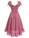 [Prévente] Robe Rouge Vichy Manches Tulipe Asymétrique Volant Années 1940 4