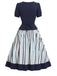 [Prévente] 2PCS Blouse Ajustée à Col Revers et Jupe à Rayures Verticales Bleu Années 1950