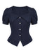 [Prévente] 2PCS Blouse Ajustée à Col Revers et Jupe à Rayures Verticales Bleu Années 1950