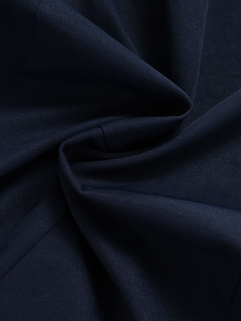 [Prévente] 2PCS Blouse Ajustée à Col Revers et Jupe à Rayures Verticales Bleu Années 1950