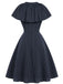 [Prévente] Robe bleu profond à fines rayures, col noué et capelet années 1950