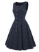 [Prévente] Robe bleu profond à fines rayures, col noué et capelet années 1950