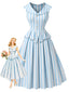 [Prévente] Robe Sans Manches Revers Rayée Bleu Clair Années 1950
