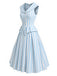 [Prévente] Robe Sans Manches Revers Rayée Bleu Clair Années 1950