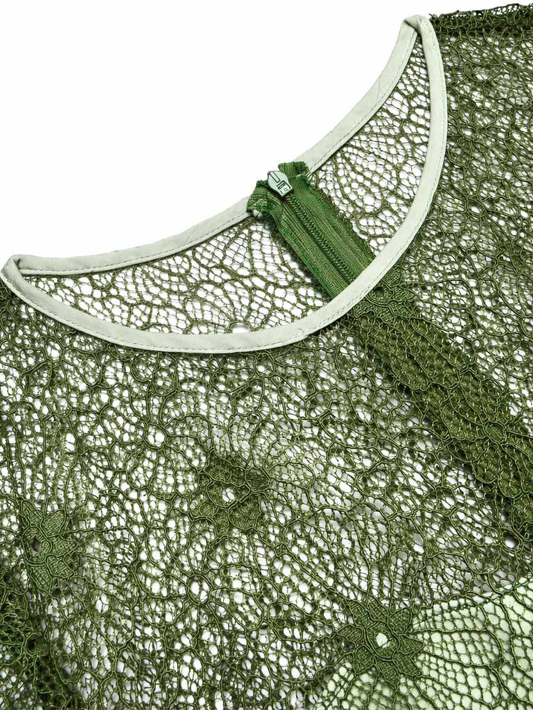 [Pre-Sale] Gray Green 1940s Lace Vintage Classic Dress 5
