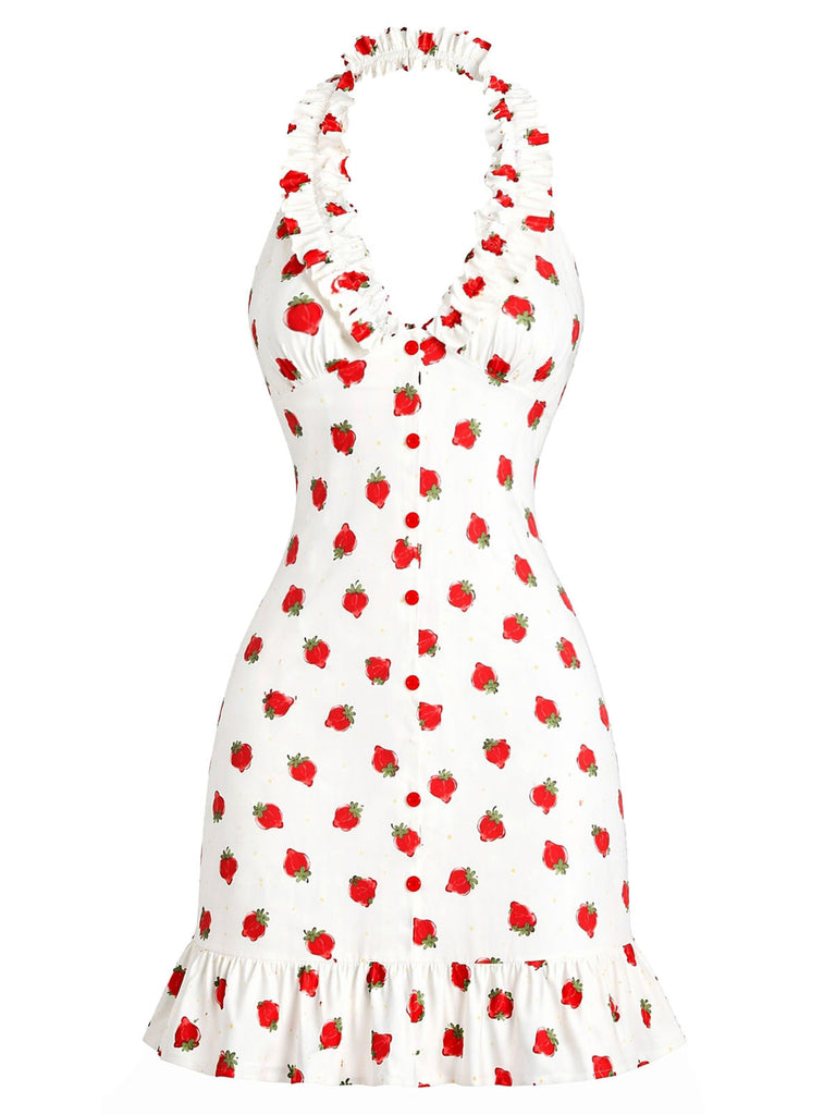 [Prévente] Robe Rouge Volant Dos Nu Strawberry Années 1930 2