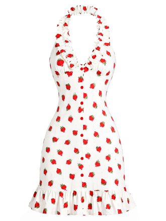 [Prévente] Robe Rouge Volant Dos Nu Strawberry Années 1930 2