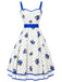 [Prévente] Robe Blanc Bleu Floral à Pois à Étages Évasé Années 1950 2