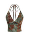 Ensemble 2 Pièces Jupe Sirène Dos-Nu Floral Vert Foncé Années 70