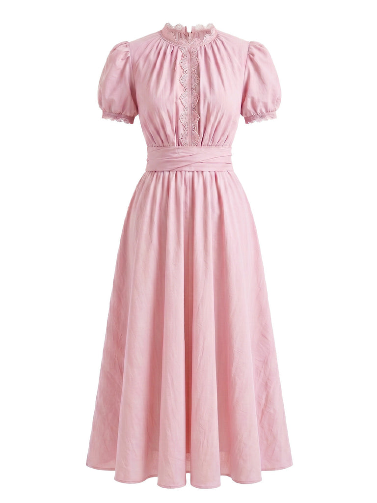 Robe Dentelle Trim Manches Bouffantes Maxi Années 1920 2