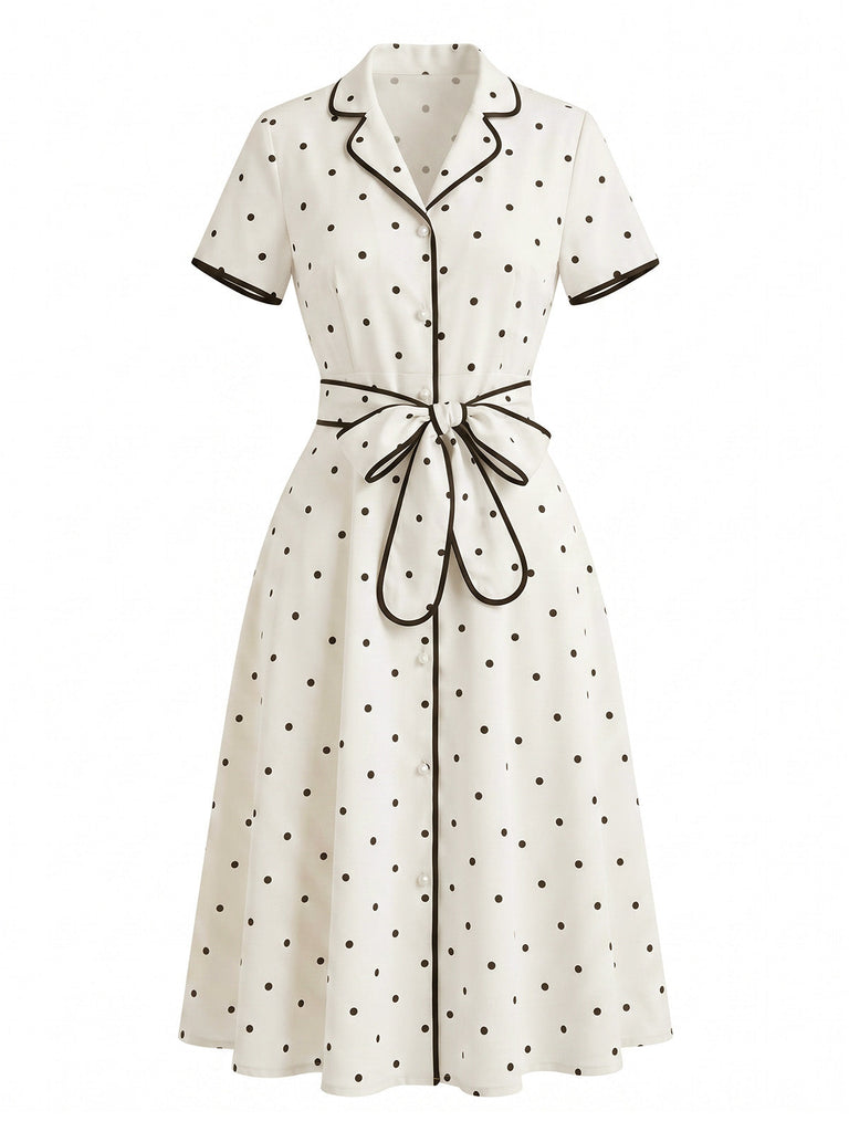 Robe à Pois Col Cranté Passepoil Années 1940 4