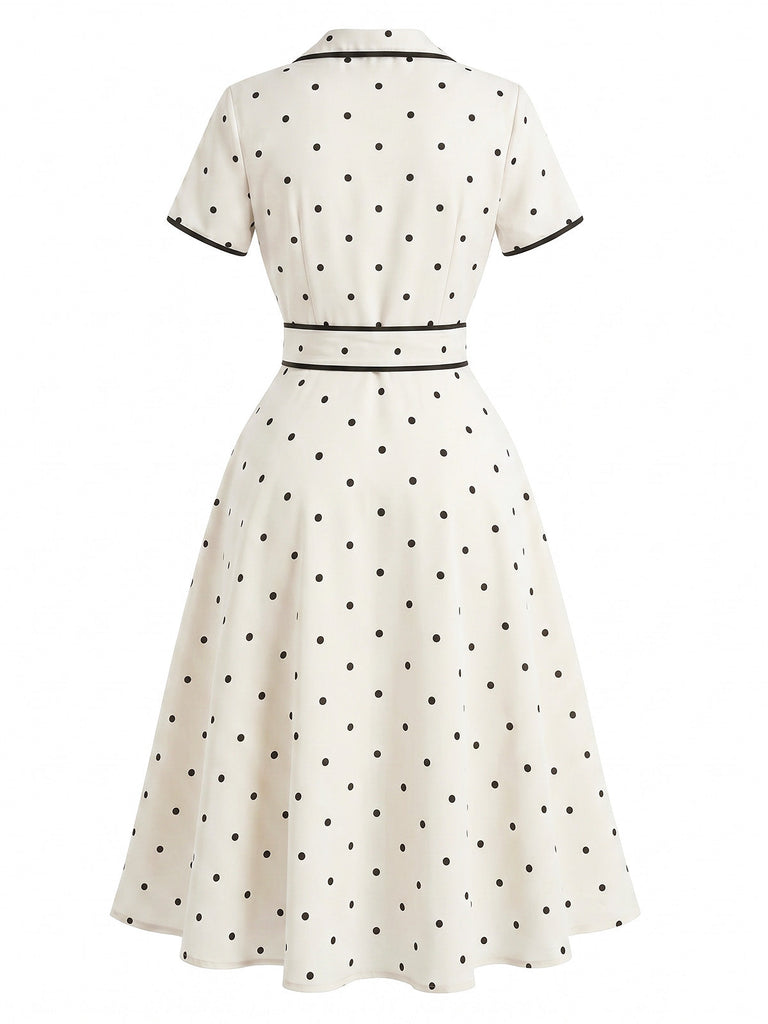 Robe à Pois Col Cranté Passepoil Années 1940 5