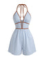 Combishort Dos Nu Vertical Rayé Bleu Années 1950