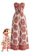 Combinaison Bustier Jambes Larges Floral Bohème Imprimé Rouge Années 1970