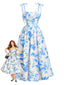 Robe midi motif floral et bretelles nouer années 1950