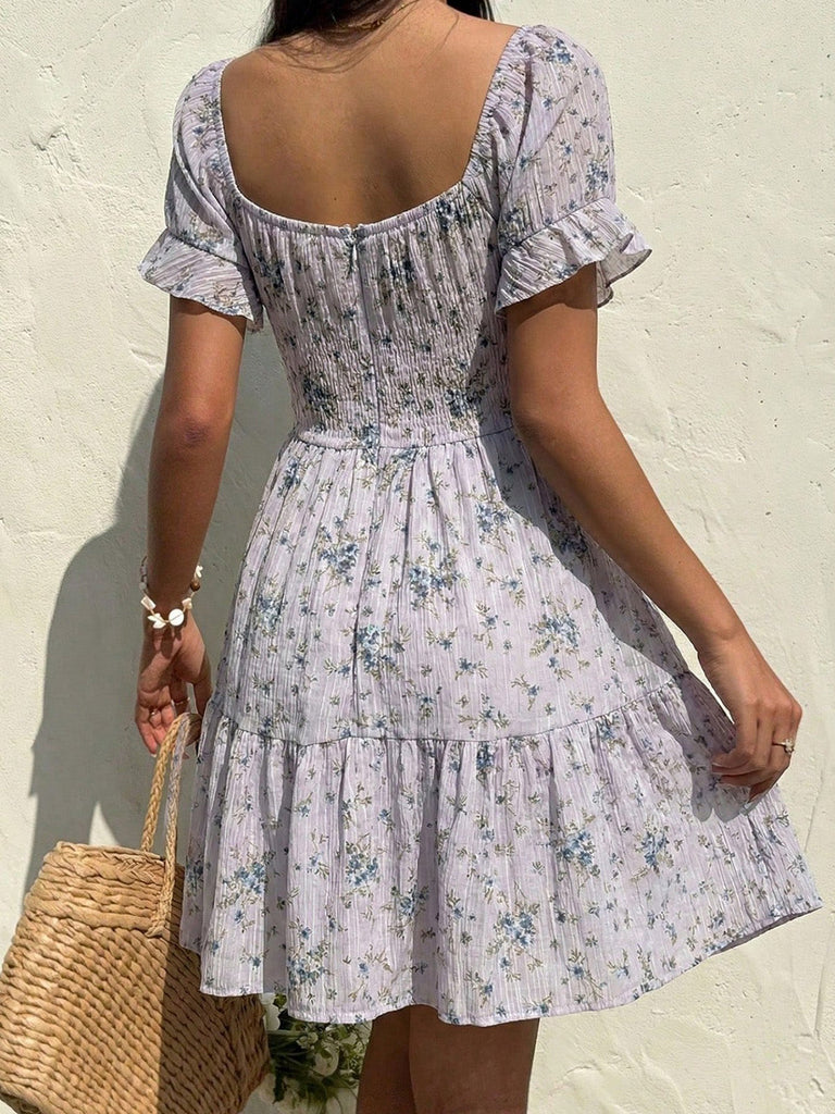 Robe Floral Col Carré Volant Années 1950 15