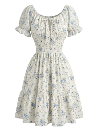 Robe Floral Col Carré Volant Années 1950