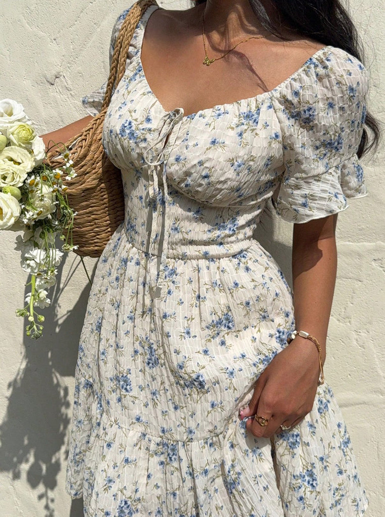 Robe Floral Col Carré Volant Années 1950 7