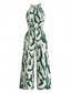 Combinaison Vert Imprimé Floral Abstrait Jambes Larges Années 1970