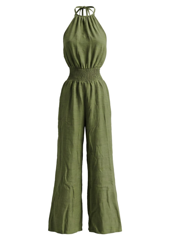 Combinaison dos nu à taille smockée et jambes larges Années 1970