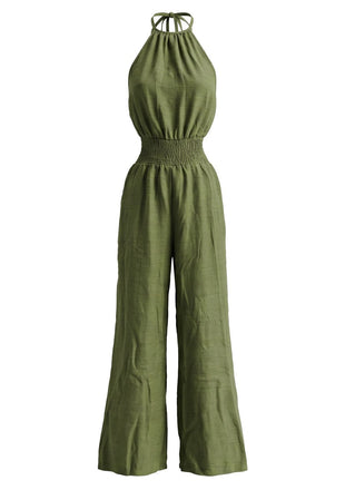 Combinaison dos nu à taille smockée et jambes larges Années 1970