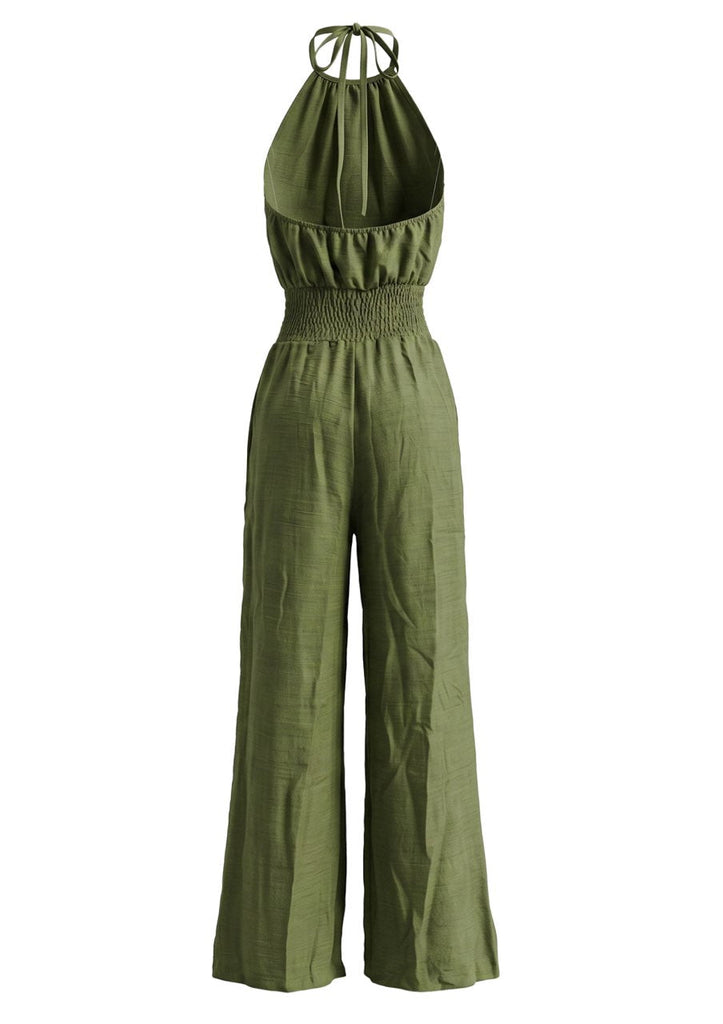 Combinaison dos nu à taille smockée et jambes larges Années 1970
