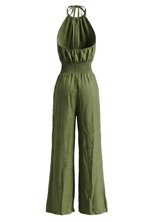Combinaison dos nu à taille smockée et jambes larges Années 1970