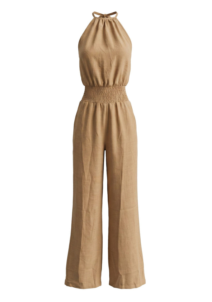 Combinaison dos nu à taille smockée et jambes larges Années 1970