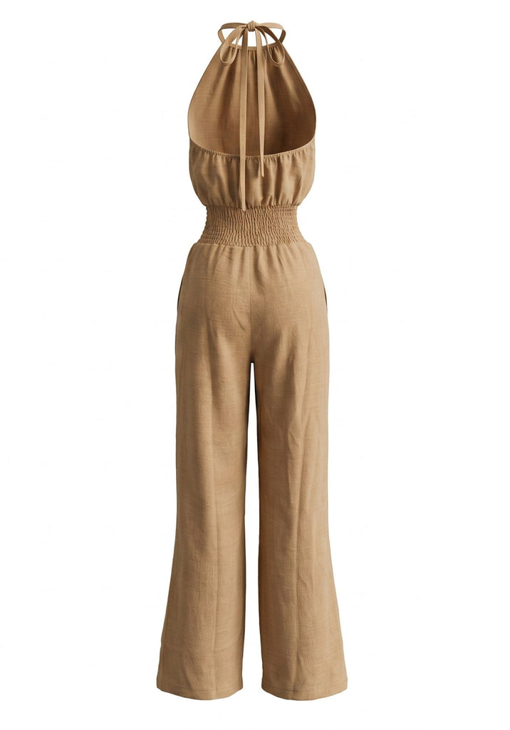 Combinaison dos nu à taille smockée et jambes larges Années 1970