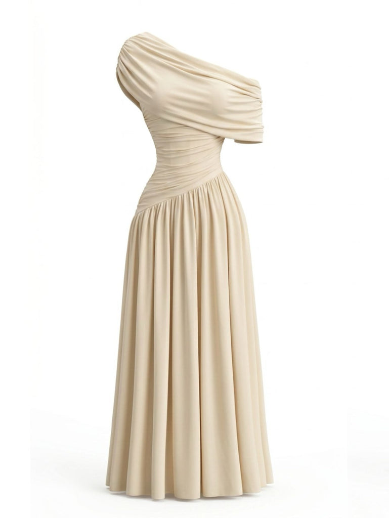 Robe Drapée Asymétrique Une Épaule Années 70