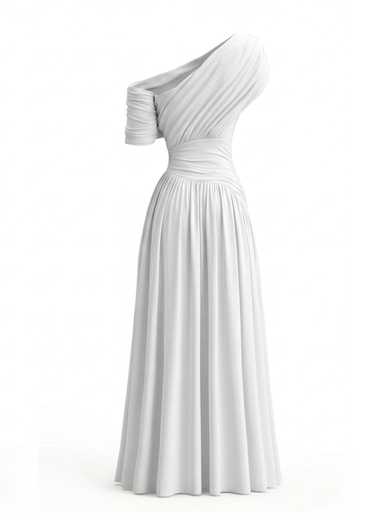 Robe Drapée Asymétrique Une Épaule Années 70
