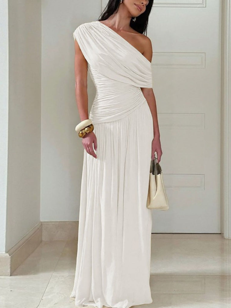 Robe Drapée Asymétrique Une Épaule Années 70
