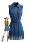 Robe bleu marine western faux daim franges et ceinture années 70