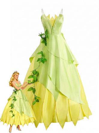 Robe Costume Princesse Fée à Feuilles Dégradées Vert Années 1930