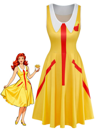 Robe Cosplay Clown à Poches Frites Jaune Années 1970