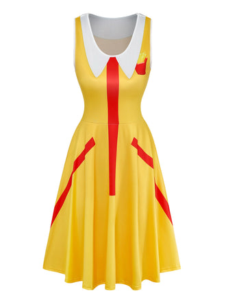 Robe Cosplay Clown à Poches Frites Jaune Années 1970
