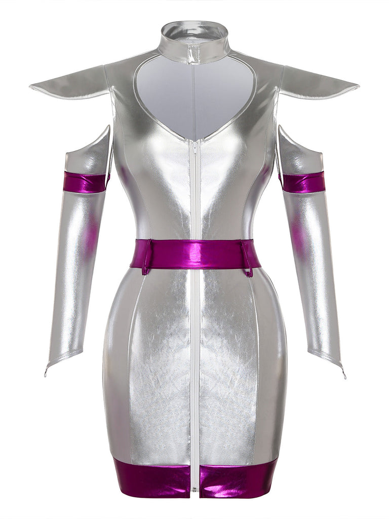 Ensemble costume futuriste métallisé argenté Années 1960