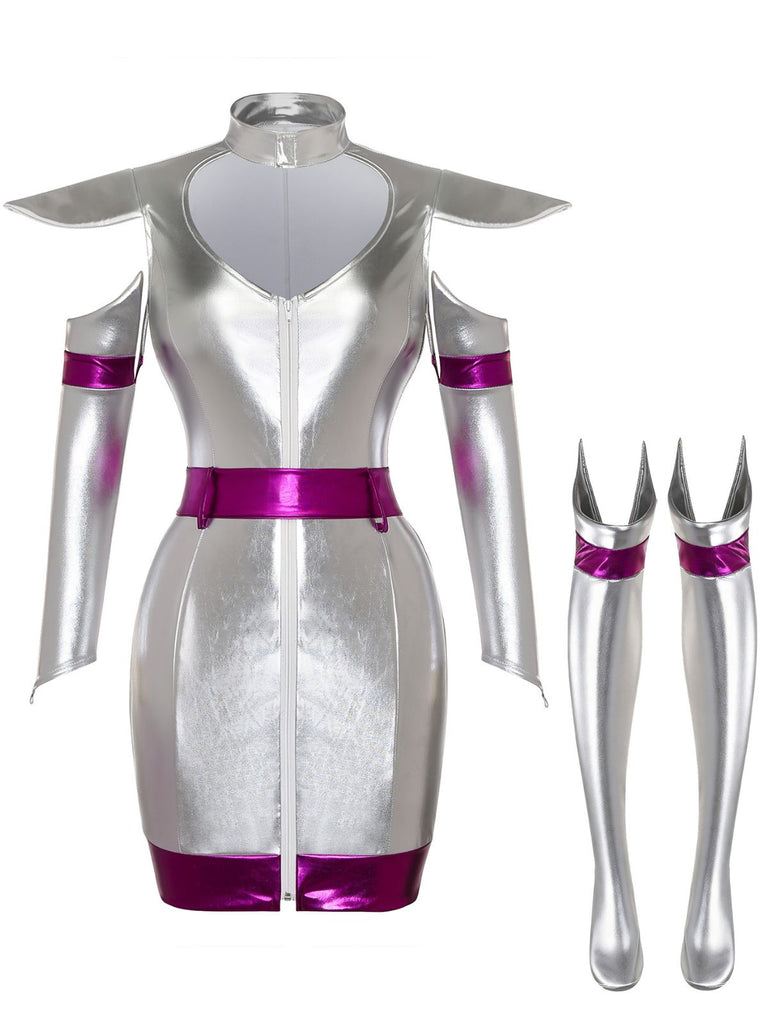 Ensemble costume futuriste métallisé argenté Années 1960