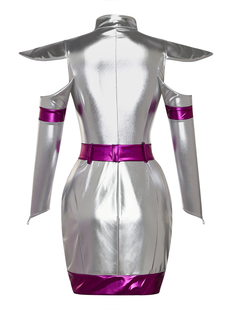 Ensemble costume futuriste métallisé argenté Années 1960