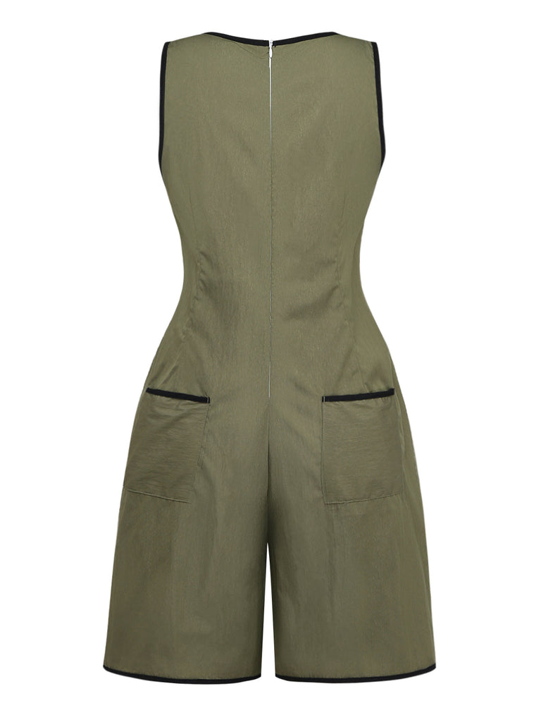 Combishort Vert Col V Sans Manches Boutonné Années 1940 3