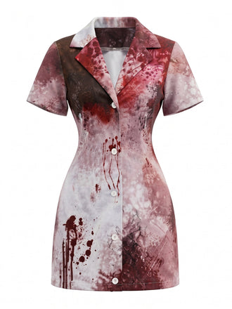 Robe costume blanche d’infirmière avec éclaboussures de sang années 1960